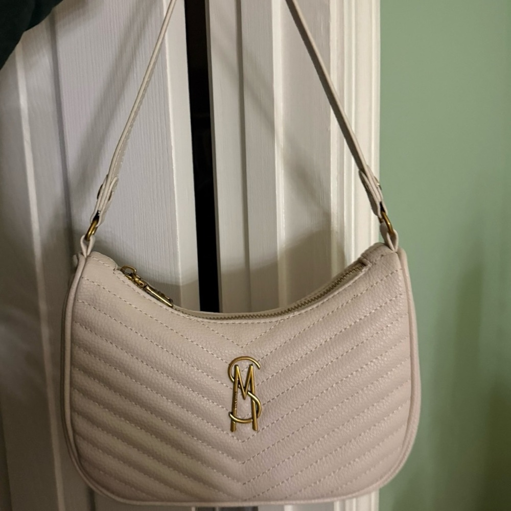 Steve Madden Cream Crescent Shoulder Bag with Quilted Texture